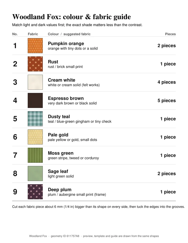 Woodland Fox colour and fabric guide